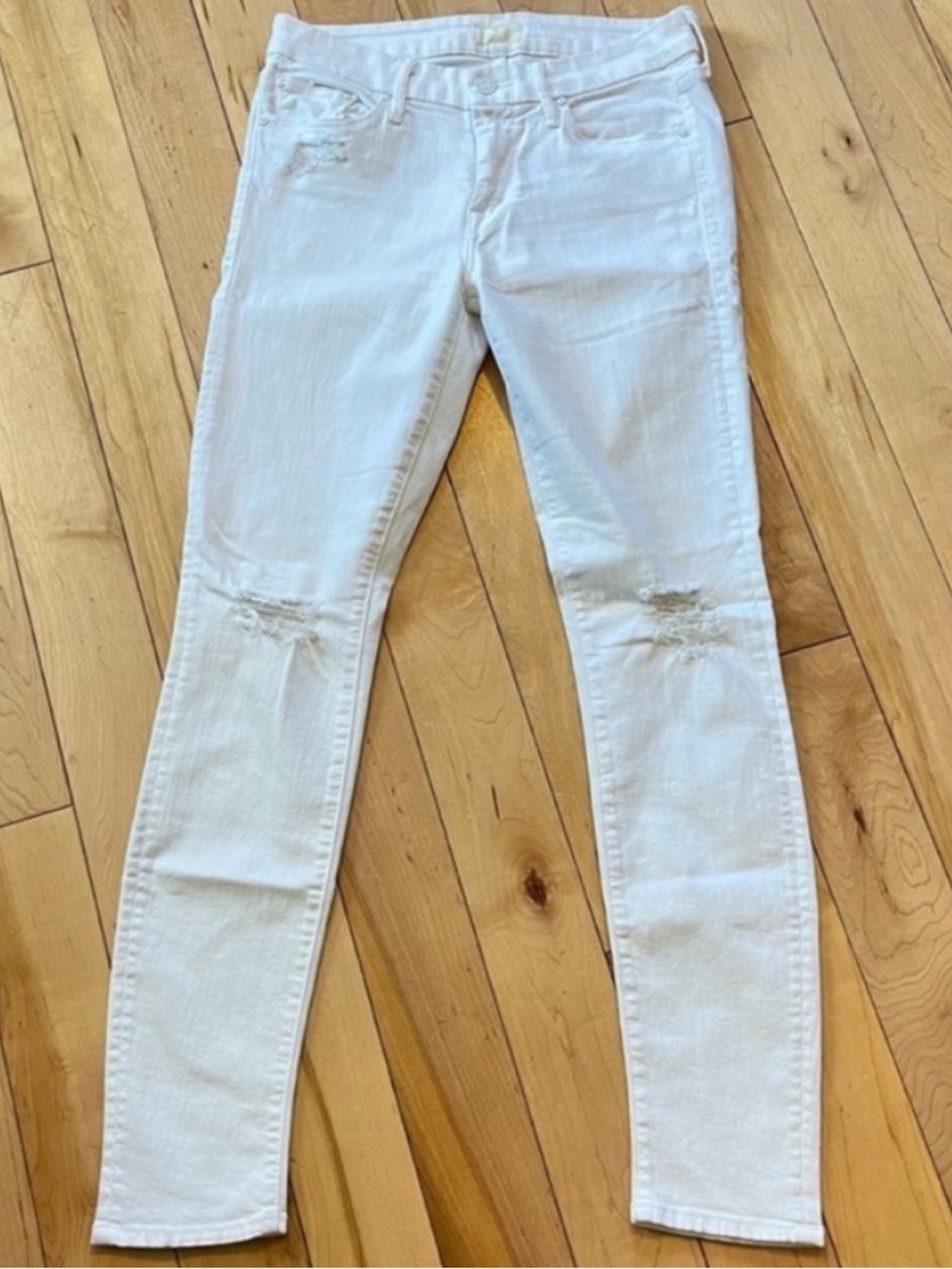 MOTHER White Distressed Skinny Jeans